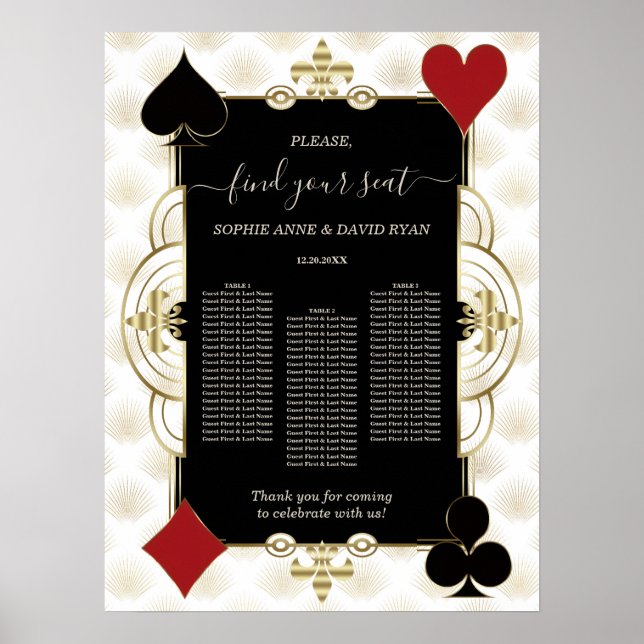 Glam Gold Casino Vegas Hochzeits-Sitzplan  Poster (Vorne)