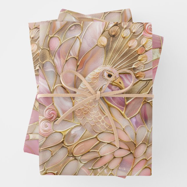 Glam Gold Chic Pink Peacock Geschenkpapier Set (Beispiel)