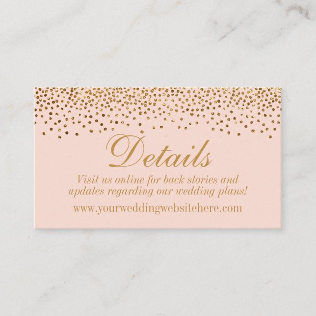 Glam Gold Confetti auf Blush Wedding Details Cards Begleitkarte (Vorderseite)