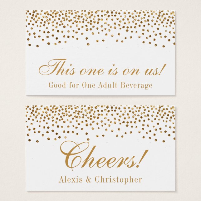 Glam Gold Confetti Dots Wedding Drinks Tickets (Vorne & Hinten)