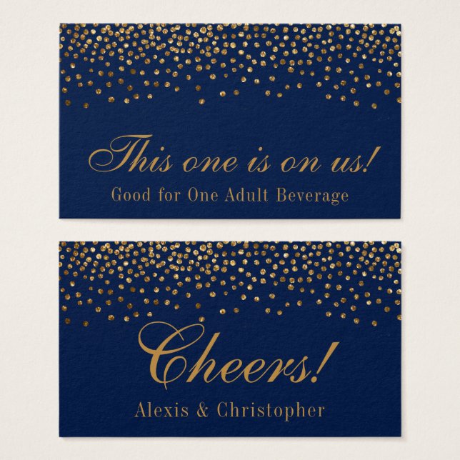 Glam Gold Confetti Punkte auf Navy Drink Tickets (Vorne & Hinten)