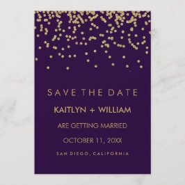 Glam Gold Confetti und Deep Lila Save the Date