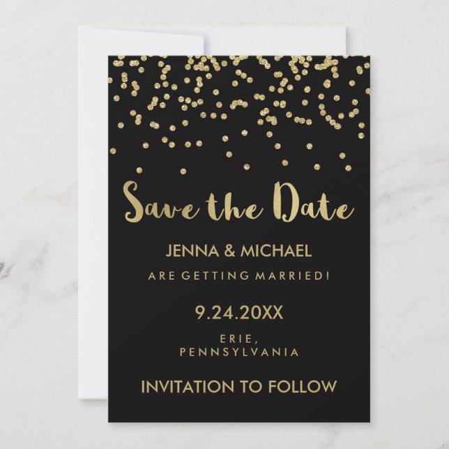Glam Gold Confetti Wedding Speichern Sie das Datum Save The Date (Vorderseite)