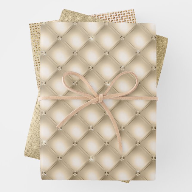 Glam Gold Cream Champagne Diamond Glitz Wedding Geschenkpapier Set (Beispiel)
