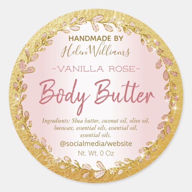 Glam Gold Crumpled Foil Body Butter Labels Runder Aufkleber (Vorderseite)