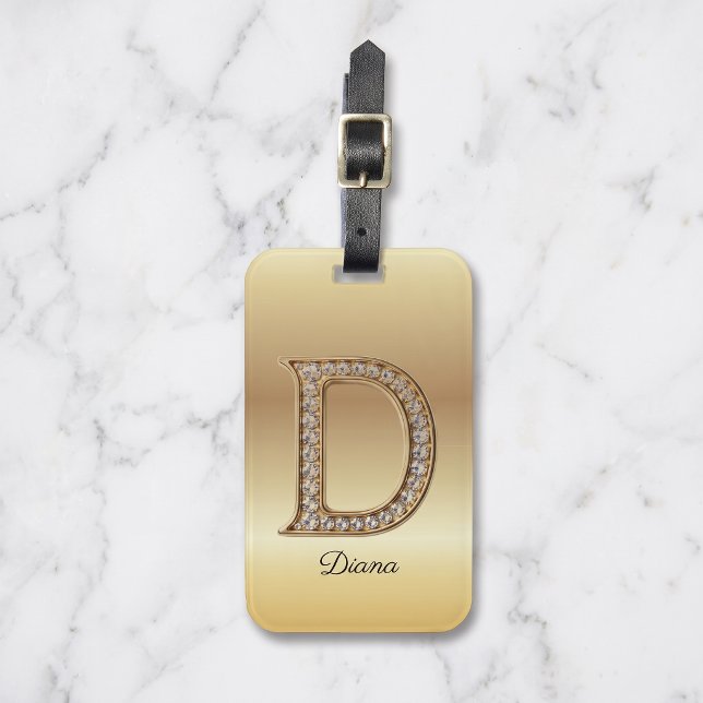 Glam Gold Diamant Monogramm Anfangsbuchstabe D Gepäckanhänger (Von Creator hochgeladen)