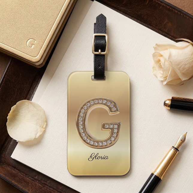 Glam Gold Diamant Monogramm Anfangsbuchstabe G Gepäckanhänger (Von Creator hochgeladen)