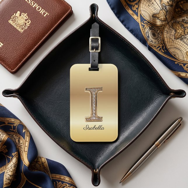 Glam Gold Diamant Monogramm Anfangsbuchstabe I Gepäckanhänger (Von Creator hochgeladen)