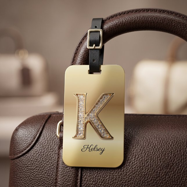 Glam Gold Diamant Monogramm Anfangsbuchstabe K Gepäckanhänger (Von Creator hochgeladen)