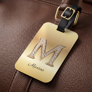 Glam Gold Diamant Monogramm Anfangsbuchstabe M Gepäckanhänger