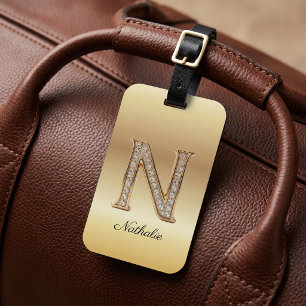 Glam Gold Diamant Monogramm Anfangsbuchstabe N Gepäckanhänger