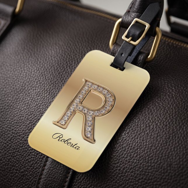 Glam Gold Diamant Monogramm Anfangsbuchstabe R Gepäckanhänger (Von Creator hochgeladen)