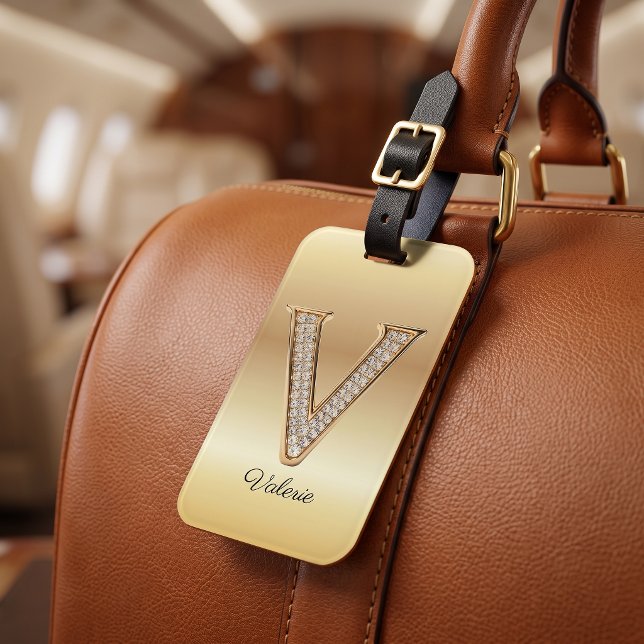 Glam Gold Diamant Monogramm Anfangsbuchstabe V Gepäckanhänger (Von Creator hochgeladen)
