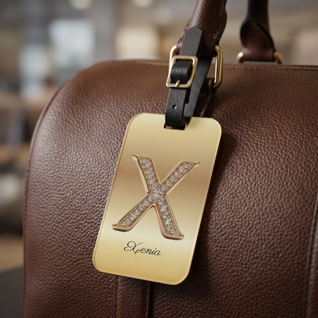Glam Gold Diamant Monogramm Anfangsbuchstabe X Gepäckanhänger (Von Creator hochgeladen)