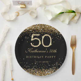 Glam Gold Diamonds 50th Birthday Party Paper Plate Pappteller