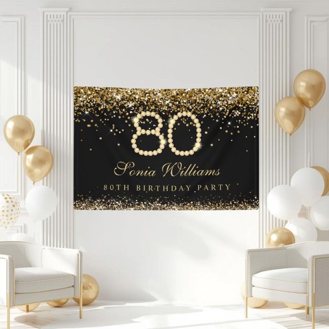Glam Gold Diamonds 80. Geburtstagsfeier Banner (Gold Diamonds 80th Birthday Party decoration banner)