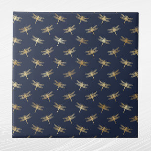 Glam Gold Dragonflies Navy Blue Fliese