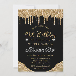 Glam Gold Dripping Glitzer 21. Geburtstag Einladung