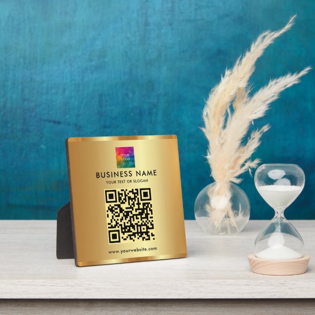 Glam Gold Elegante Modern Custom Text Logo QR Code Fotoplatte (InSitu)