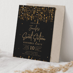 Glam Gold Falling Stars Sweet 16 Party Einladung