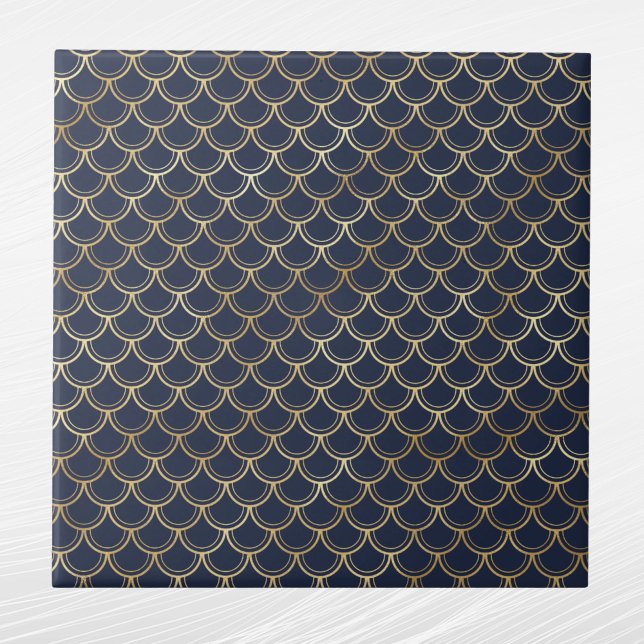 Glam Gold Fish Scales Navy Blue Fliese (Von Creator hochgeladen)