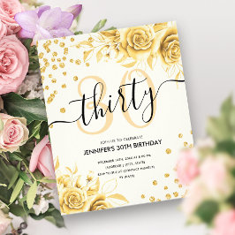 Glam Gold Floral Glitzer 30. Geburtstag Flyer