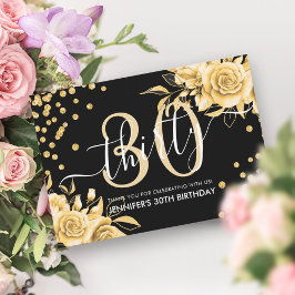 Glam Gold Floral Glitzer 30. Geburtstag Schwarz Dankeskarte