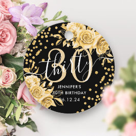 Glam Gold Floral Glitzer 30. Geburtstag Schwarz Geschenkanhänger