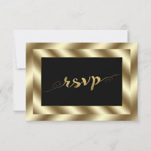 Glam Gold Foil and Black Wedding RSVP Karte