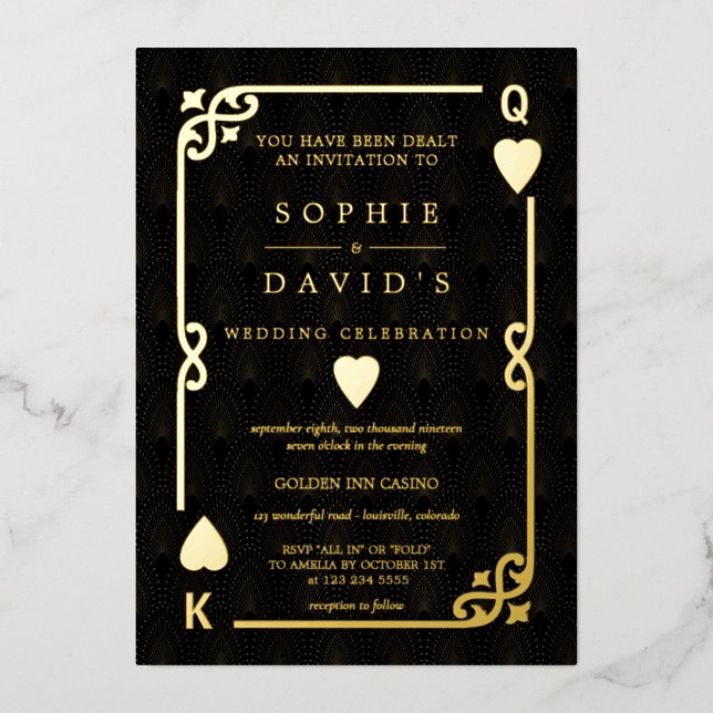 Glam GOLD FOIL Casino Las Vegas Poker Wedding Folieneinladung (Vorderseite)