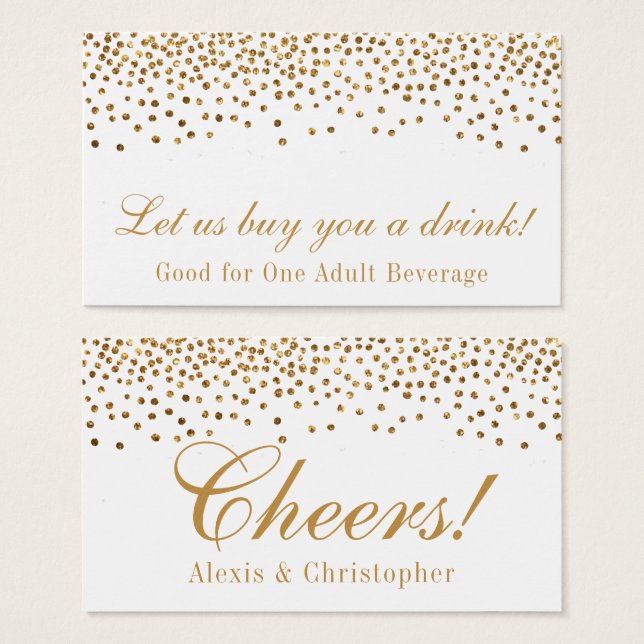 Glam Gold Foil Confetti Dots Wedding Drinks Ticket (Vorne & Hinten)