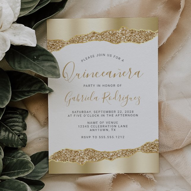 Glam Gold Foil Glitzer Quinceañera Einladung (Von Creator hochgeladen)