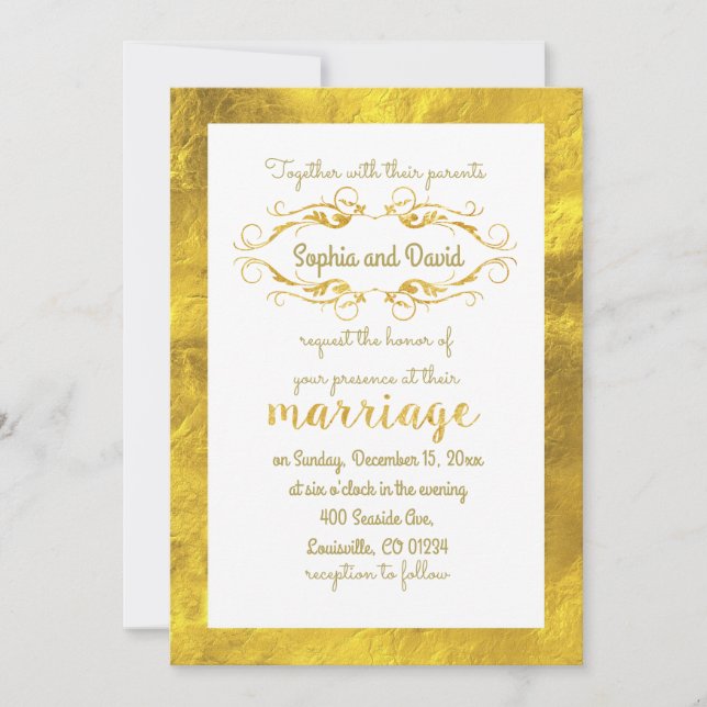 Glam Gold Foil und White Wedding Einladung (Vorderseite)