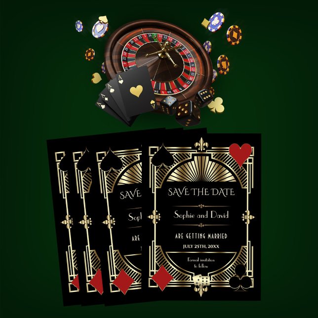 Glam Gold Gatsby Roaring 20er Hochzeit Sichern Sie Einladung (Von Creator hochgeladen)