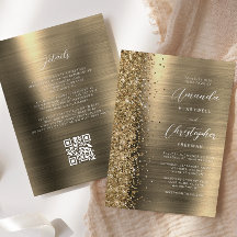 Glam Gold gebürstete Metall-QR-Code-Hochzeit