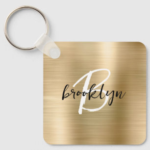Glam Gold gebürstetes Metall-Monogramm Schlüsselanhänger