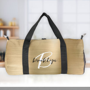 Glam Gold gebürstetes Metall Schwarz und Weiß Mono Duffle Bag
