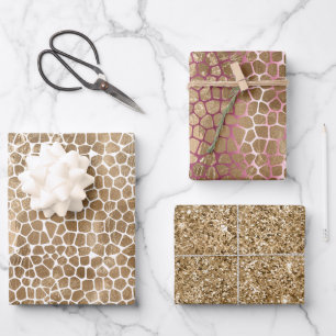 Glam Gold Giraffe Print Geschenkpapier Set