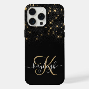 Glam Gold Glitter Diamant Glanz Elegantes Monogram iPhone 15 Pro Max Hülle