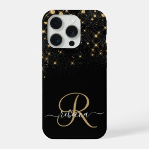 Glam Gold Glitter Diamant Glanz Elegantes Monogram iPhone 15 Pro Hülle