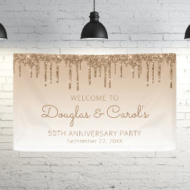 Glam Gold Glitter Drip 50th Anniversary Party Banner