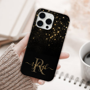 Glam Gold Glitter Funkelnd Elegant Luxus Monogramm iPhone 15 Pro Max Hülle