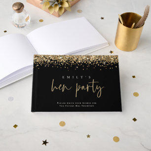 Glam Gold Glitter Junggesellinnenabschied Schwarz Gästebuch