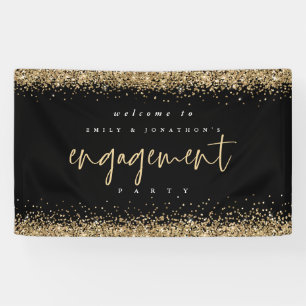 Glam Gold Glitzer Black Welcome Engagement Party Banner