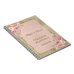 Glam Gold Glitzer Blush Bloral Wedding Planner Notizblock