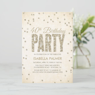 Glam Gold Glitzer Confetti 40. Geburtstag Party Einladung