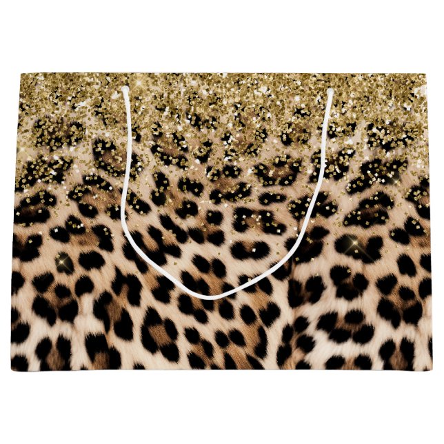 Glam Gold Glitzer Cream Leopard Glitzer Große Geschenktüte (Vorderseite)