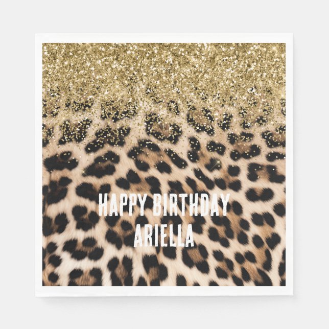 Glam Gold Glitzer Creme Leopard Print Serviette (Vorderseite)