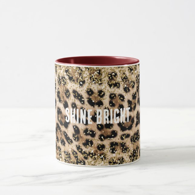 Glam Gold Glitzer Creme Leopard Print Tasse (Zentrum)
