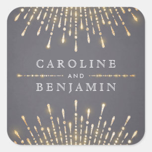 Glam gold Glitzer Deko Vintage Hochzeit Monogramm Quadratischer Aufkleber